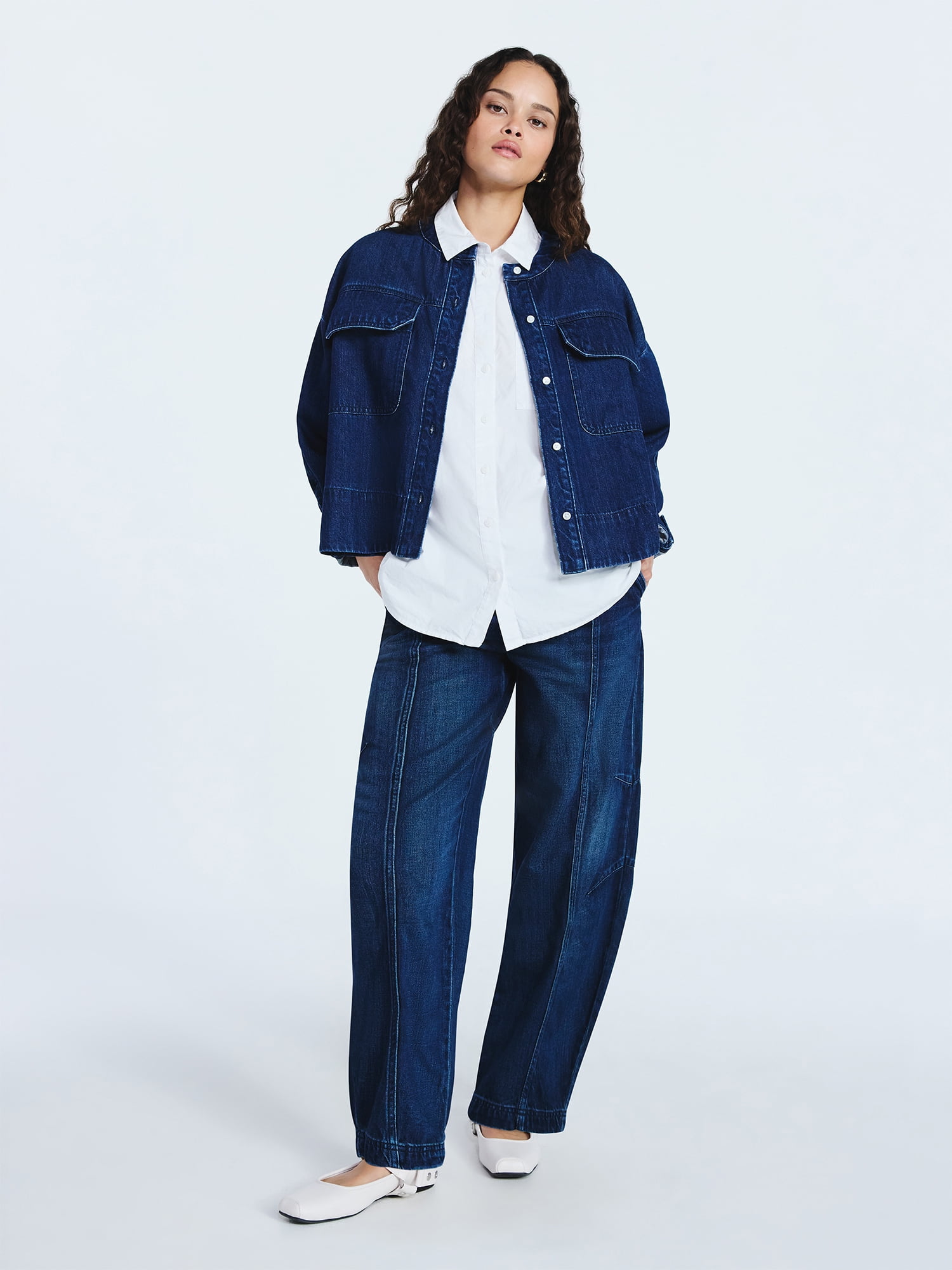 Scoop Women's and Women's Plus Cropped Oversized Button-Down Shirt, Sizes XS-4X