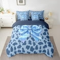 thumbnail image 2 of Homewish Blue Ribbon Bow 7 Pieces Bedding Comforter Set for Children Teens Girls,Leopard Print Full Bedding Set Lightweight,Dreamy Princess Fitted Sheet Flat Sheet,Breathable Home Decor,Reversible, 2 of 8