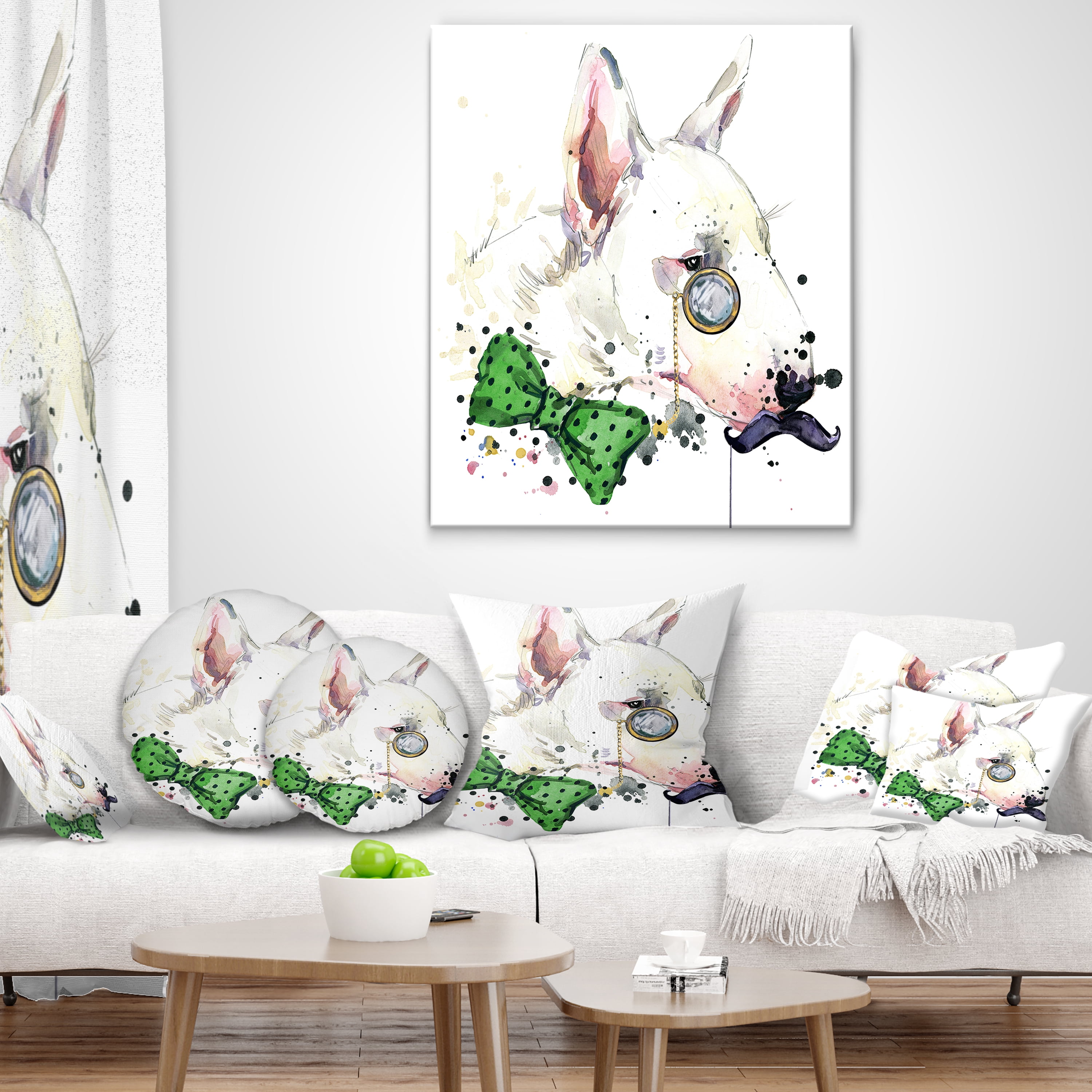 Designart Bull Terrier Dog - Animal Throw Pillow - 18x18