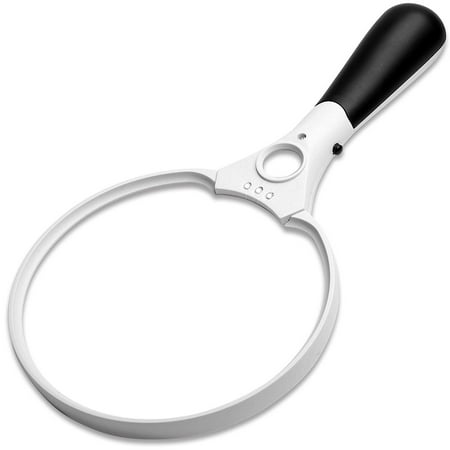 Peroptimist 5.5 inch Extra Large LED Handheld Magnifying Glass with Light - 2X 4X 10X Lens - Best Jumbo Size Illuminated Reading Magnifier for Books, Newspapers, Maps, Coins, Jewelry, Hobbies