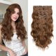 thumbnail image 1 of StrRid Extensiones de cabello ondulado marrón con clip de 18.0 in de largo, clips sintéticos en postizos para mujeres, 5 piezas, rizadas, invisibles, gruesas, suaves, cabeza completa, resistente al ca, 1 of 3