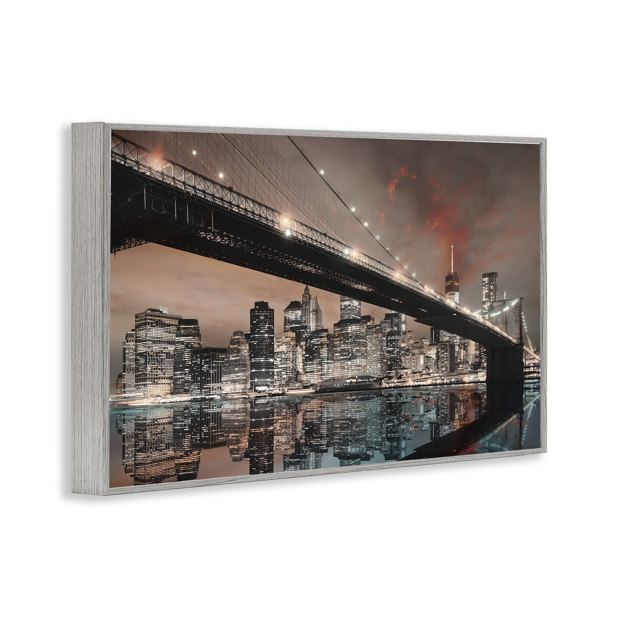 Stupell Industries Bridge Cityscape View Scenery Photography Gray Framed Art Print Wall Art, 30 x 20