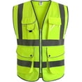 thumbnail image 1 of 9 Pockets Class 2 High Visibility Zipper Front Safety Vest With Reflective Strips, Yellow Meets Ansi/isea Standards, 1 of 5