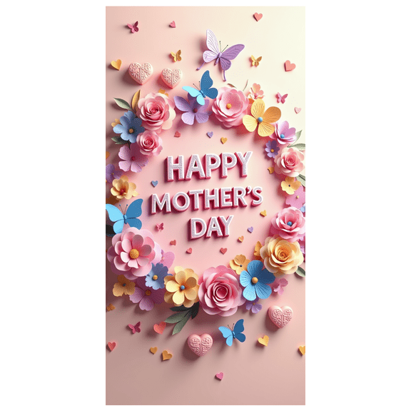 Floral Themed Mother's Day Banner with Butterflies and Hearts Backdrop Background, Party Decorations, Photography Props, Family Gatherings, Home Decor, Celebratory Events