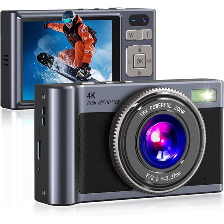 Digital Camera,4K Camara de Fotos with 64GB Card,18X Zoom Anti-Shake Video,Vintage Camera for Camping Traveling Vlogging &Teen Parties,Portable for Kids Girls Boys Gifts