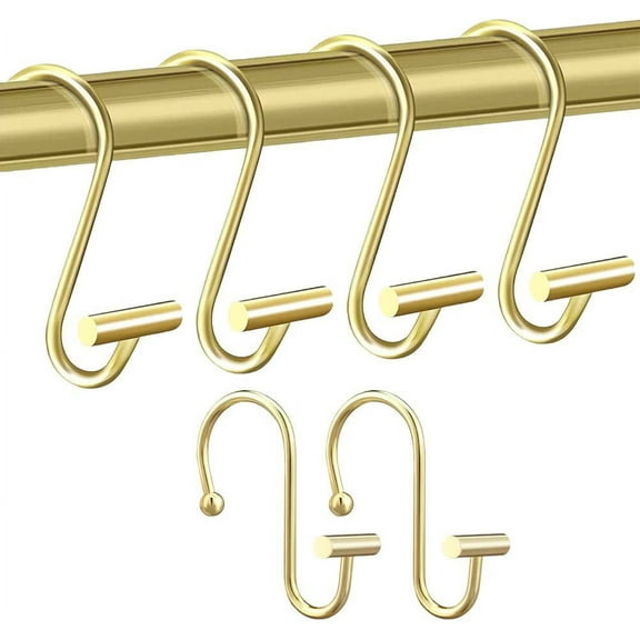 Shower Curtain Hooks,Set of 12 Rust Resistant Metal Shower Curtain Rings for Bathroom,T-Bar Decorative Hooks Hangers for Shower Rod (Gold)