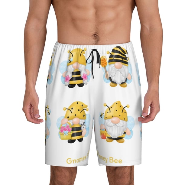 Balery Gnomes Honey Bee Pantalones cortos de pijama de punto de algodón para hombre con cinturilla y bolsillos-Medium