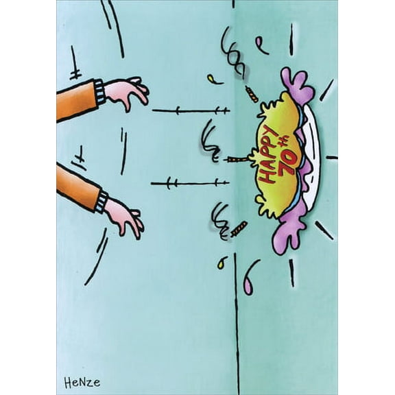 Oatmeal Studios Birthday Cake Thrown Against Wall Funny 70th Birthday Card