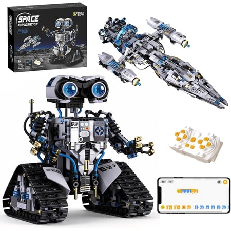 STEM Space Robot Building Kit with Remote Control, Technic Coding Robotic Toys Buildable 2 in1 Models with 1468 PCS