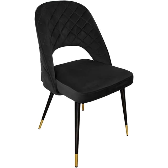 Juego de 2 sillas de comedor, terciopelo/terciopelo, con o sin reposabrazos y patas de metal negro, diseño moderno, rombos o lunares.,Cafe