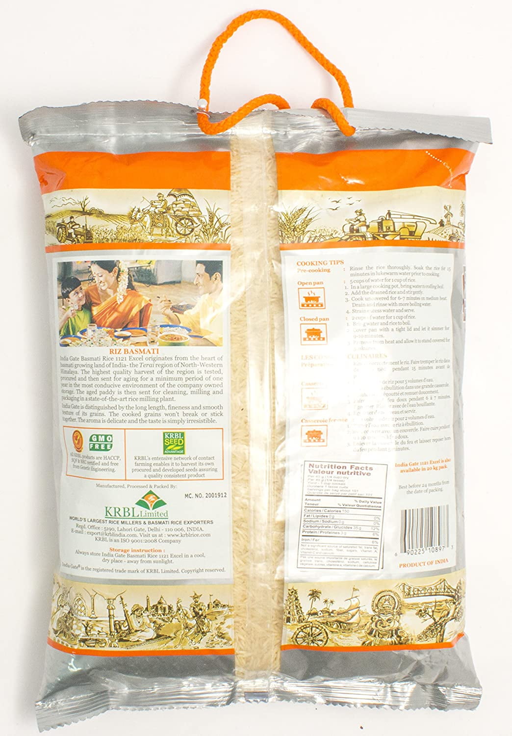 India Gate White Basmati Rice Excel, 10 lb.