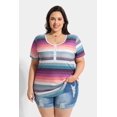 thumbnail image 3 of TIYOMI Plus Size Tops For Women Short Sleeve Henley Shirts Colorful Buttons Down Summer T-shirts Rainbow Stripe Henley Crewneck Casual Tunics XL 16W 18W, 3 of 7