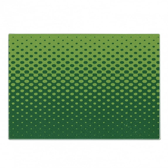 Abstract Green Cutting Board, Vertical Halftone Design with Dots and Spots Contemporary Art, Decorative Tempered Glass Cutting and Serving Board, in 3 Sizes, by Ambesonne