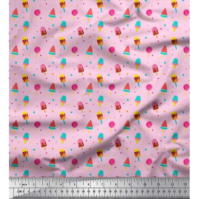 Soimoi Blue polyester Crepe Fabric Artistic Flower & Geometric Decor Fabric Printed Yard 52 Inch Wide