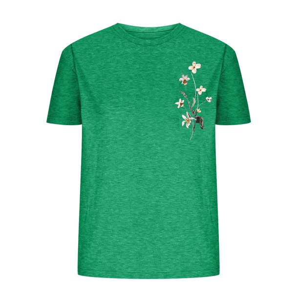 Tops de Manga Corta de las Mujeres, Cuello Redondo Impreso, Camiseta de Manga Corta para las Mujeres