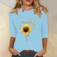 thumbnail image 2 of DDAPJ pyju Women 3/4 Sleeve Sunflower T-Shirt Cute Graphic Tees Dressy Casual Summer Blouse Three Quarter Length Pullover Tops Light Blue XXXL, 2 of 5