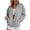 Gray, variant on Womens Solid Color Baseball Jacket Stand Collar Snap Button Down Loose Fit Long Sleeve Ribbed Cuff Hem Side Pockets Soft Fleece Casual Bomber Coat Outerwear