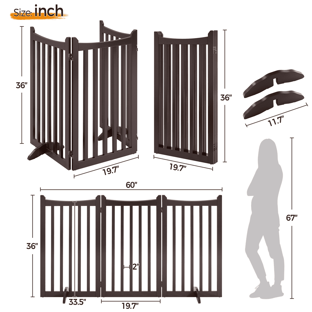 Alden Design 36″ Tall Freestanding Wooden Dog Gate for Small Pet Dogs, 3-Panel, Espresso