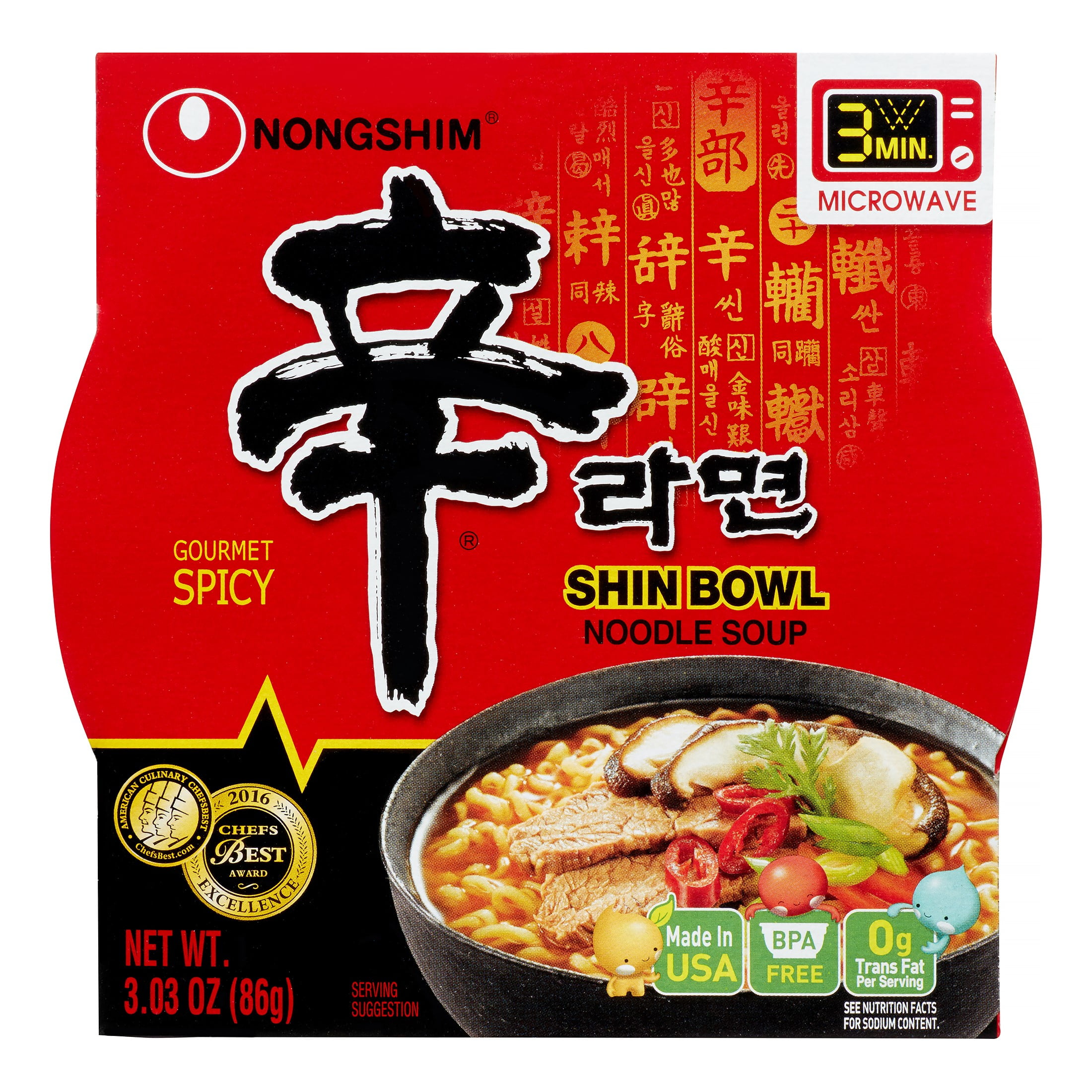 Nong Shim Shin Bowl Noodle Gourmet Spicy Soup, 3.03 oz