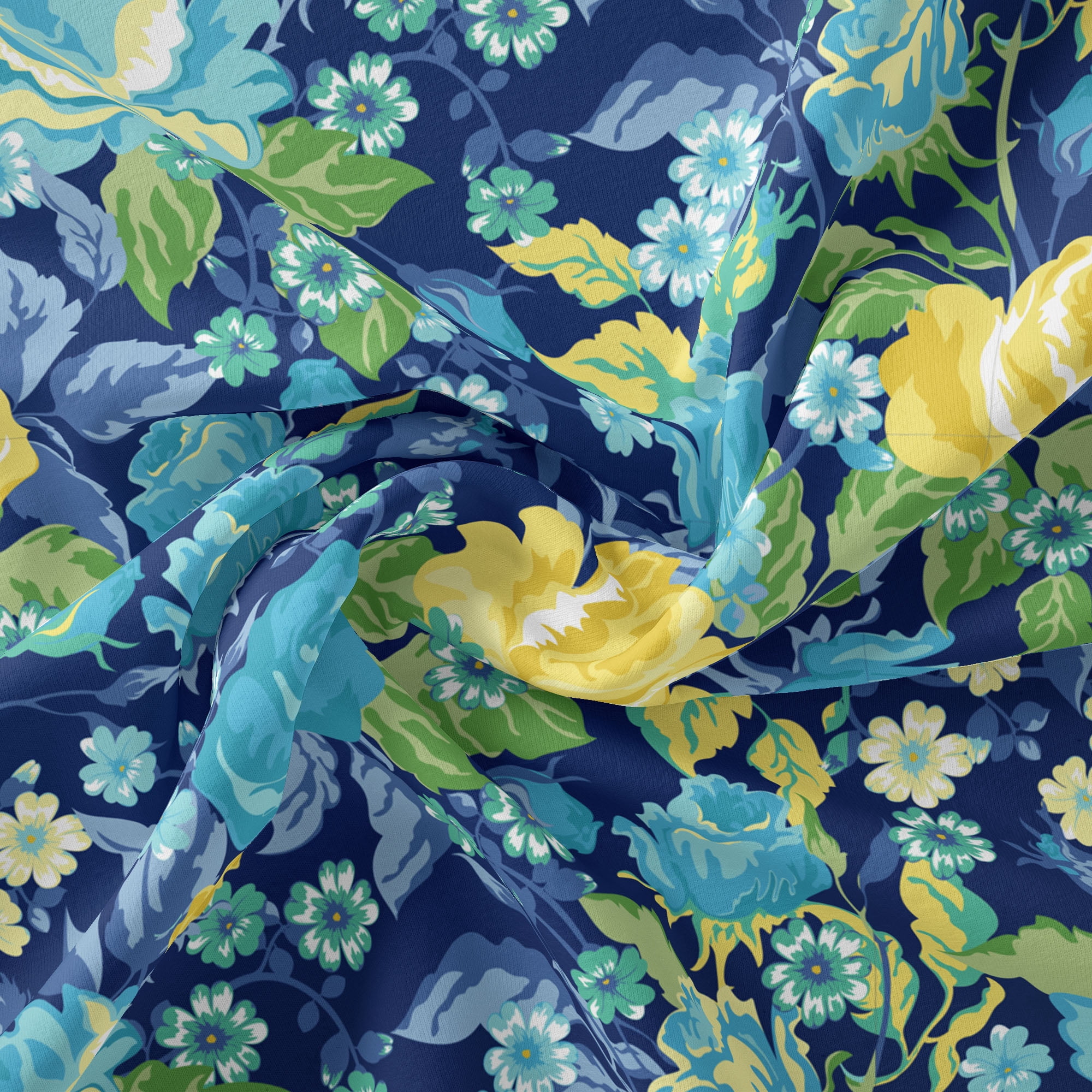 1 Yard 100% Cotton Spring has Sprung, Navy, 44" Wide for Quilting & Sewing by David Textiles