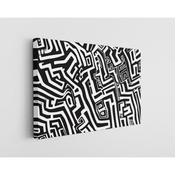Black and White Abstract Maze Canvas Wall Art - High-Quality Optical Illusion Print - Handcrafted Geometric Decor - Stylish Wall Art - Gift for Puzzle & Art Lovers