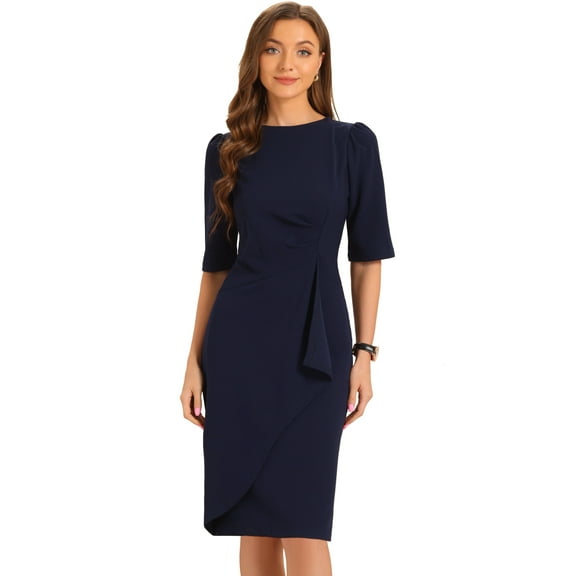 DARING DIVA Crew Neck Short Sleeve Trendy Ruched Dress XS Navy