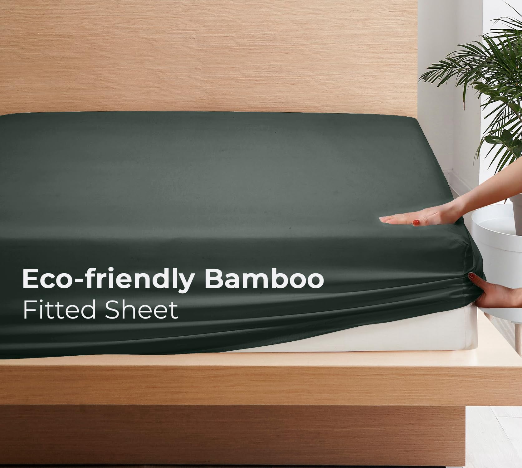 Royale Linens Bamboo Fitted Sheet Twin Only - Cooling Twin Size Fitted Sheets For Bed - Deep Pocket Up to 16" - Organic Viscose Derived from Bamboo - Breathable Bottom Sheet (39x75 Inch, Grey)