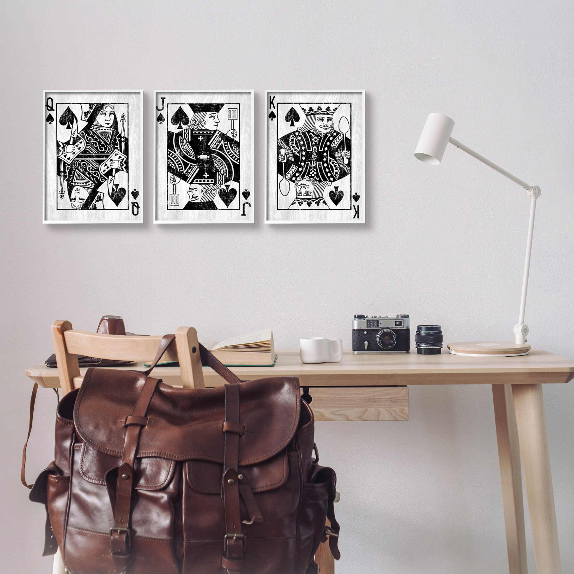 Stupell Industries Queen Jack King Spade Cards Graphic Art White Framed Art Print Wall Art, Set of 3, Design by Lil' Rue