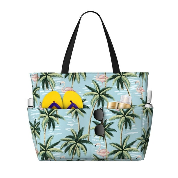 Easygdp Flamingos And Palms Bolsa de Viaje de Playa de Gran Capacidad, Bolsa Tote Perfecta para la Playa, Escapadas de Fin de Semana y Viajes