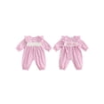 thumbnail image 2 of BemeyourBBs Girl Plaid Romper Long Sleeve Doll Collar Letter Embroidery Jumpsuit, 2 of 9