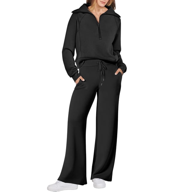 Conjunto Deportivo ANRABESS Pantalón Ancho y Buzo Negro Talle M