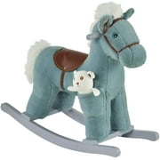 Kids Rocking Horse Ride On Toy Plush Animal Rocker with Bear Toy Realistic Sounds Blue