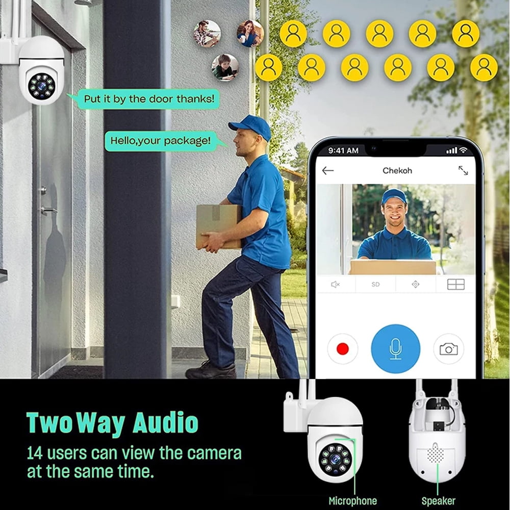 Feoflen Security Camera, 5G HD Wireless Wifi Camera System Home Security Outdoor 1080P Night Vision Cam with SD Slot