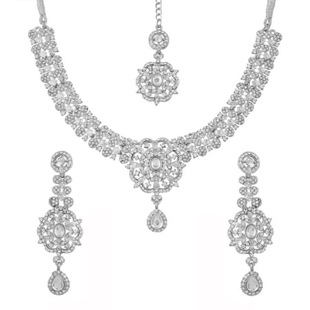 Sunsoul By Touchstone Indian Handcrafted Sparkling Rhinestone Silver Tone Jewelry Necklace For Women