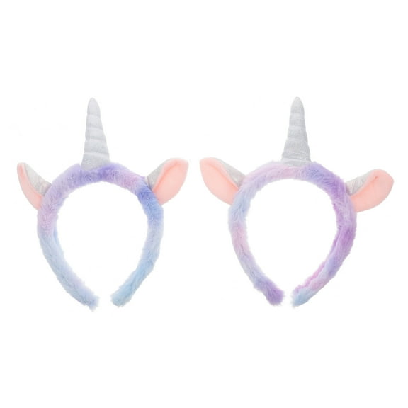 LOLIPPYY 2Pcs Plush Unicorn Headband Purple Hairband for Makeup and Hair Fixing