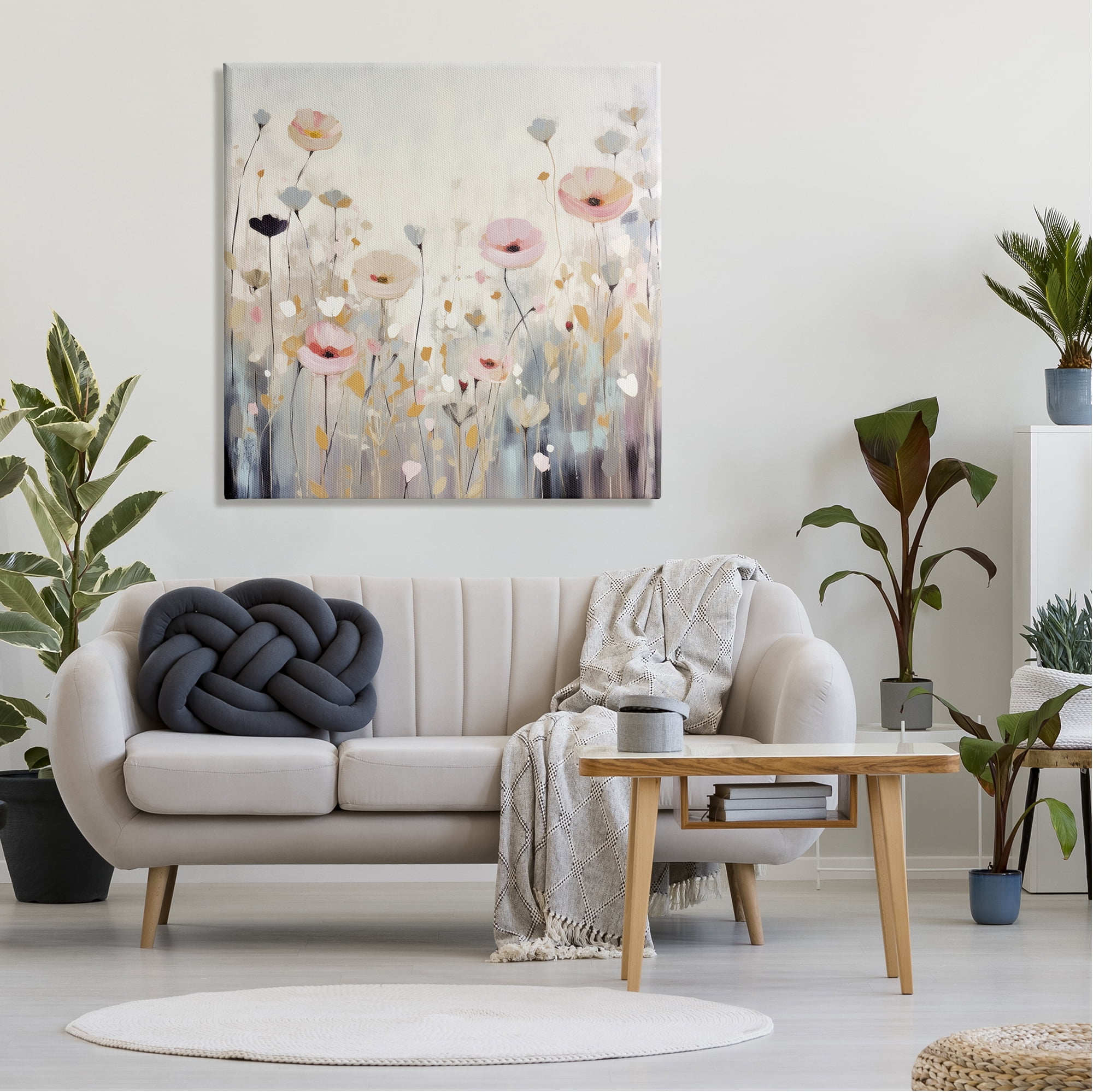 Stupell Industries Pastel Poppy Meadow Botanical & Floral Painting Gallery Wrapped Canvas Art Print Wall Art, 36 x 36