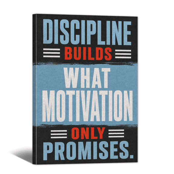 Discipline Builds Promise Canvas Wall Art Positive Phrase Placard Print, Inspiring Affirming Artwork Motivational Quote Painting for Home, Bedroom, Office Wall Decor