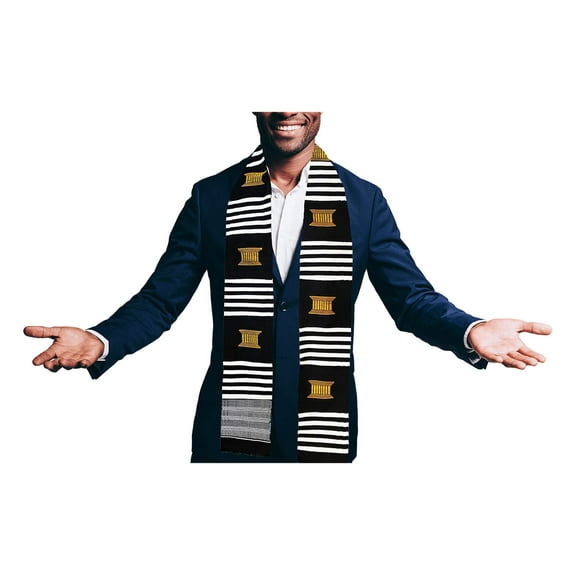 White and Black Kente Cloth Stole / Sash. Graduation
