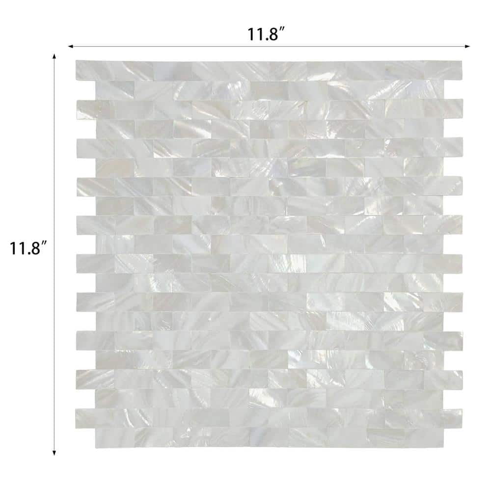 Art3d White Opal Subway Pattern Seamless 12 in. x 12 in. Mother of Pearl Tile (1-Pack)