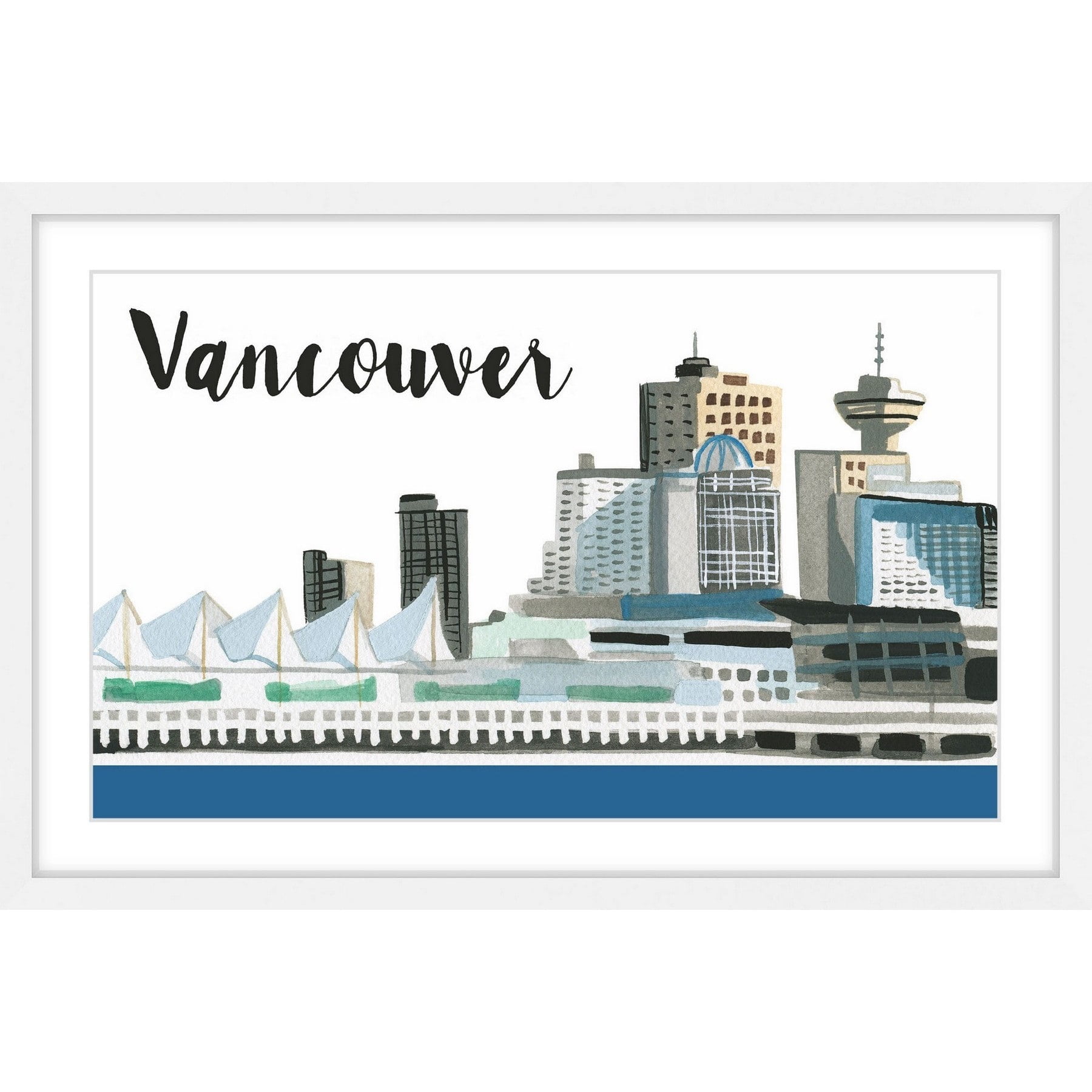 Marmont Hill "Vancouver Skyline" By Molly Rosner Framed Painting Art Print, 45.0" x 1.5"