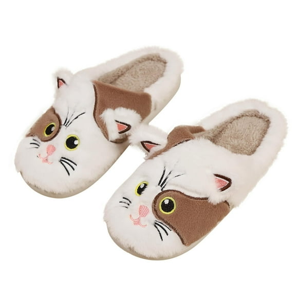 YTIANH Cat Slippers For Women Winter Warm Cuddly Funny Slippers Hut Shoes Animals Cartoon Soft Slippers (Brown,8.5)