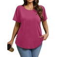 thumbnail image 3 of MOSHU Scoop Neck T-shirts for Women Short Sleeve Plus Size Tops Curved Hem Womens Shirts, 3 of 10