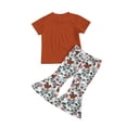 thumbnail image 3 of goowrom Little Girls Short Sleeve Letter Top, Printing Flared Trousers Set, 3 of 9