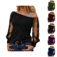thumbnail image 1 of Womens Sparkle Top 2026 Spring Trendy Y2K Long Sleeve Off Shoulder Mesh T Shirts Going out Top Rave Outfits, 1 of 4