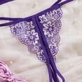 thumbnail image 6 of JSGEK Women Furry Trim Lace Bra and Thong Set Sheer Mesh Underwire Support Lingerie for Intimate Nightwear Purple L, 6 of 7