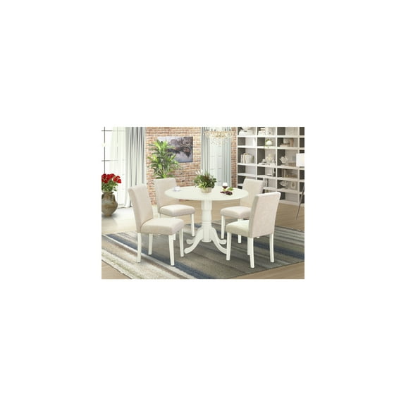5Pc Round Kitchen Dinette Set - 42" Table w/ Drop Leaves & 4 Linen Chairs