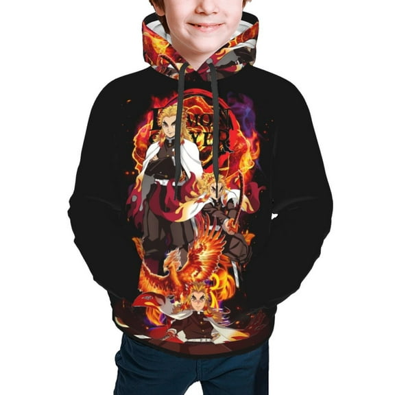 Demon Slayer Kyojuro Rengoku Kids' Hoodie 3d Print Sweatshirt Soft Pullover Hooded With Big Pockets For Boys Or Girls Small