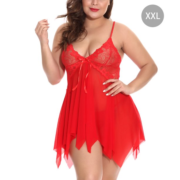 Ropa de dormir sexy para mujer T-thongs Malla Vestido de encaje floral Ropa de dormir, Rojo, 2XL Noticed XX000049-11