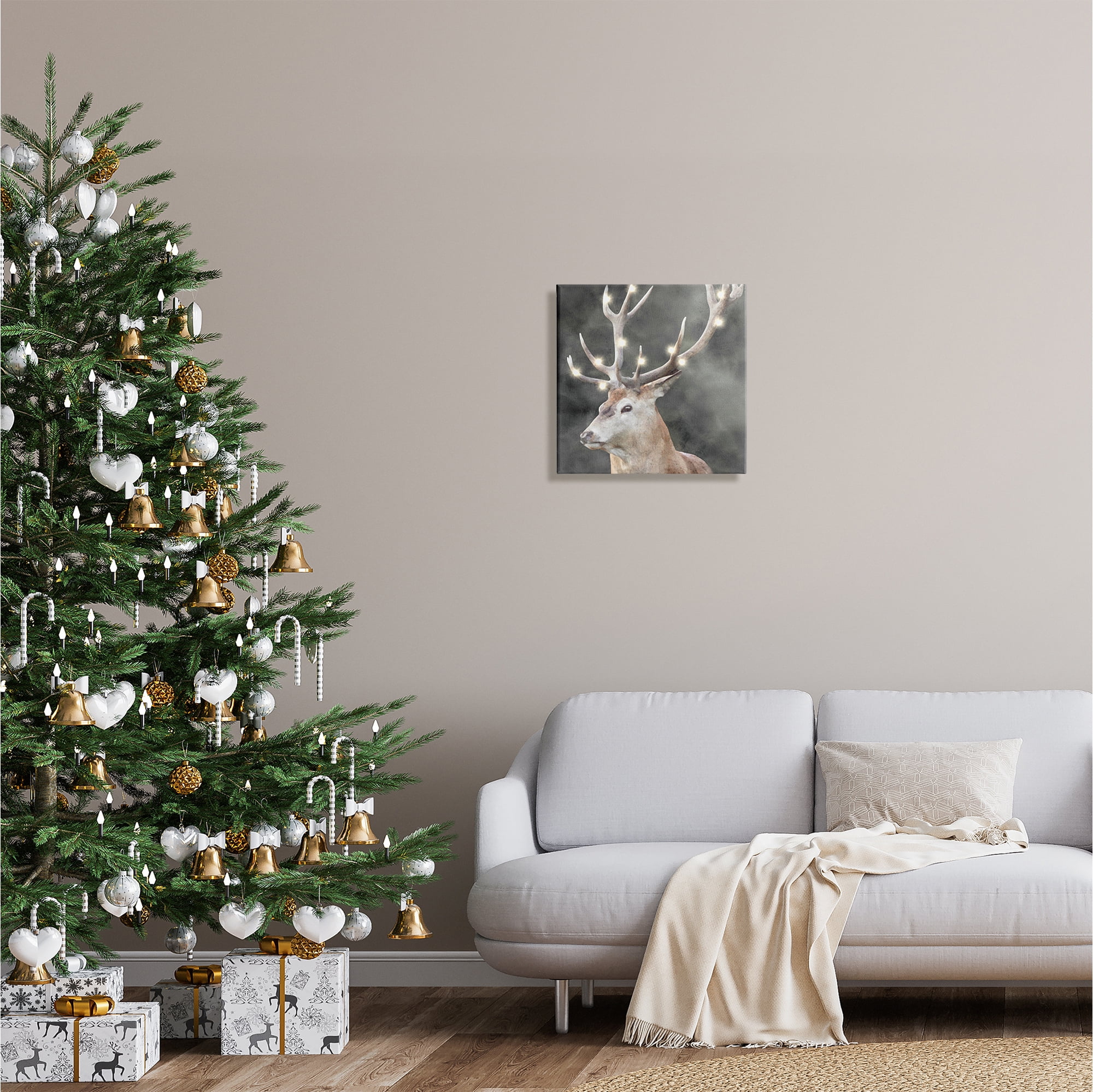 Stupell Industries Holiday Lights on Antlers Holiday Painting Gallery Wrapped Canvas Print Wall Art, 17 x 17