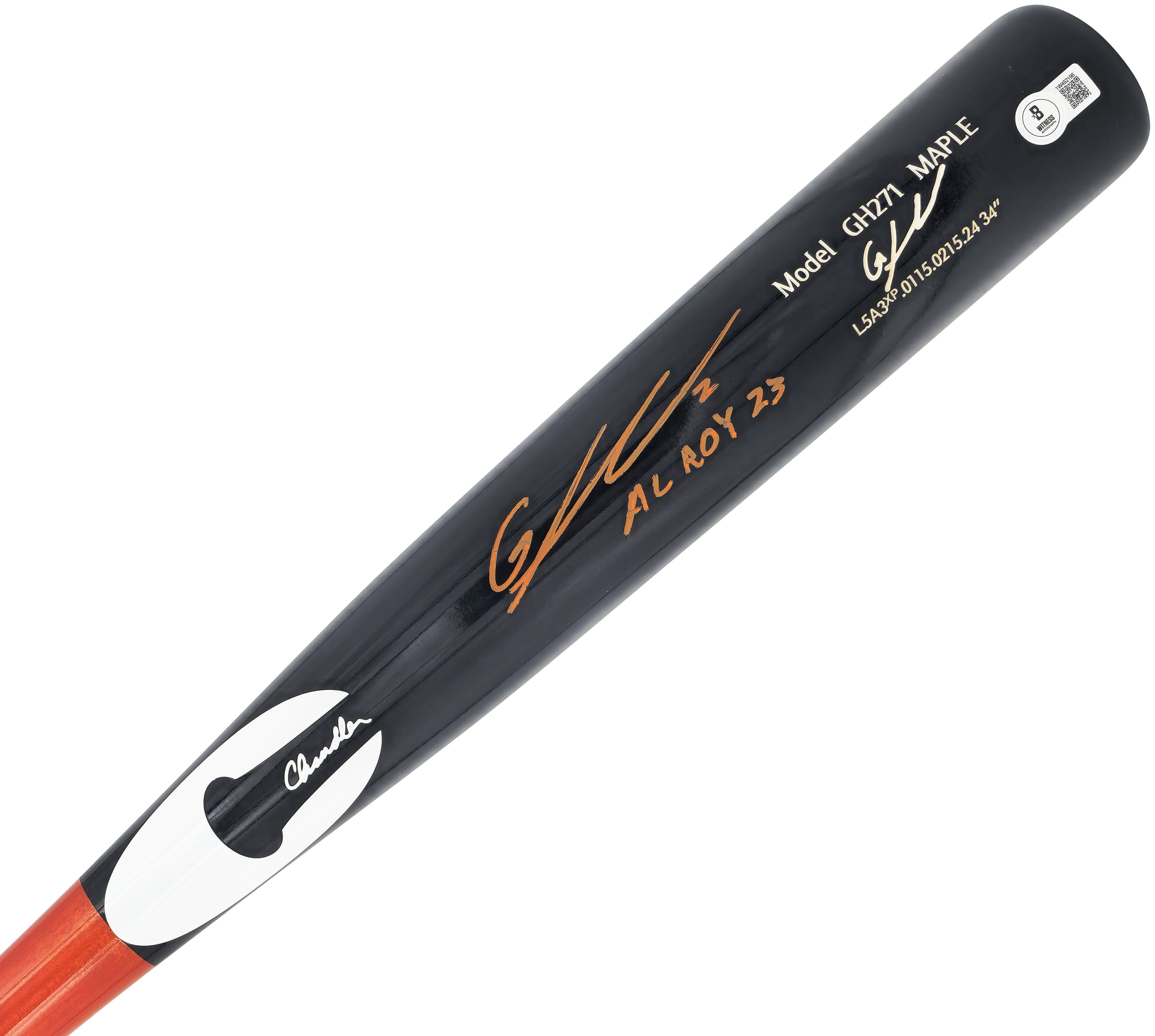 Gunnar Henderson Autographed Black Chandler Player Model Baseball Bat Baltimore Orioles "AL ROY 23" Beckett BAS Witness 225828